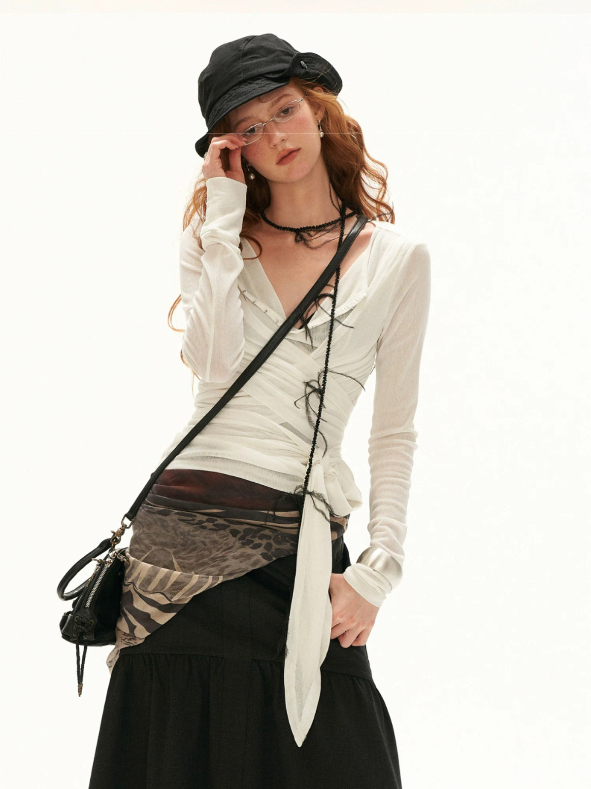 Layered Cross Tie Long Sleeve Top