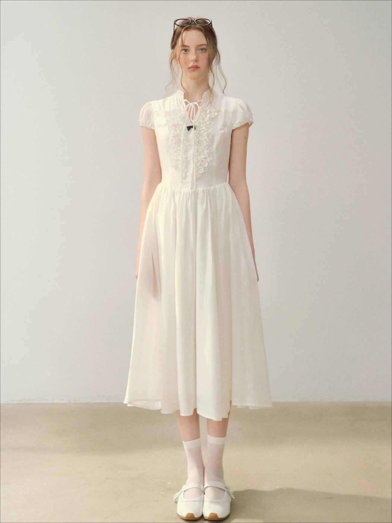 Acetate Ruffle Midi Dress