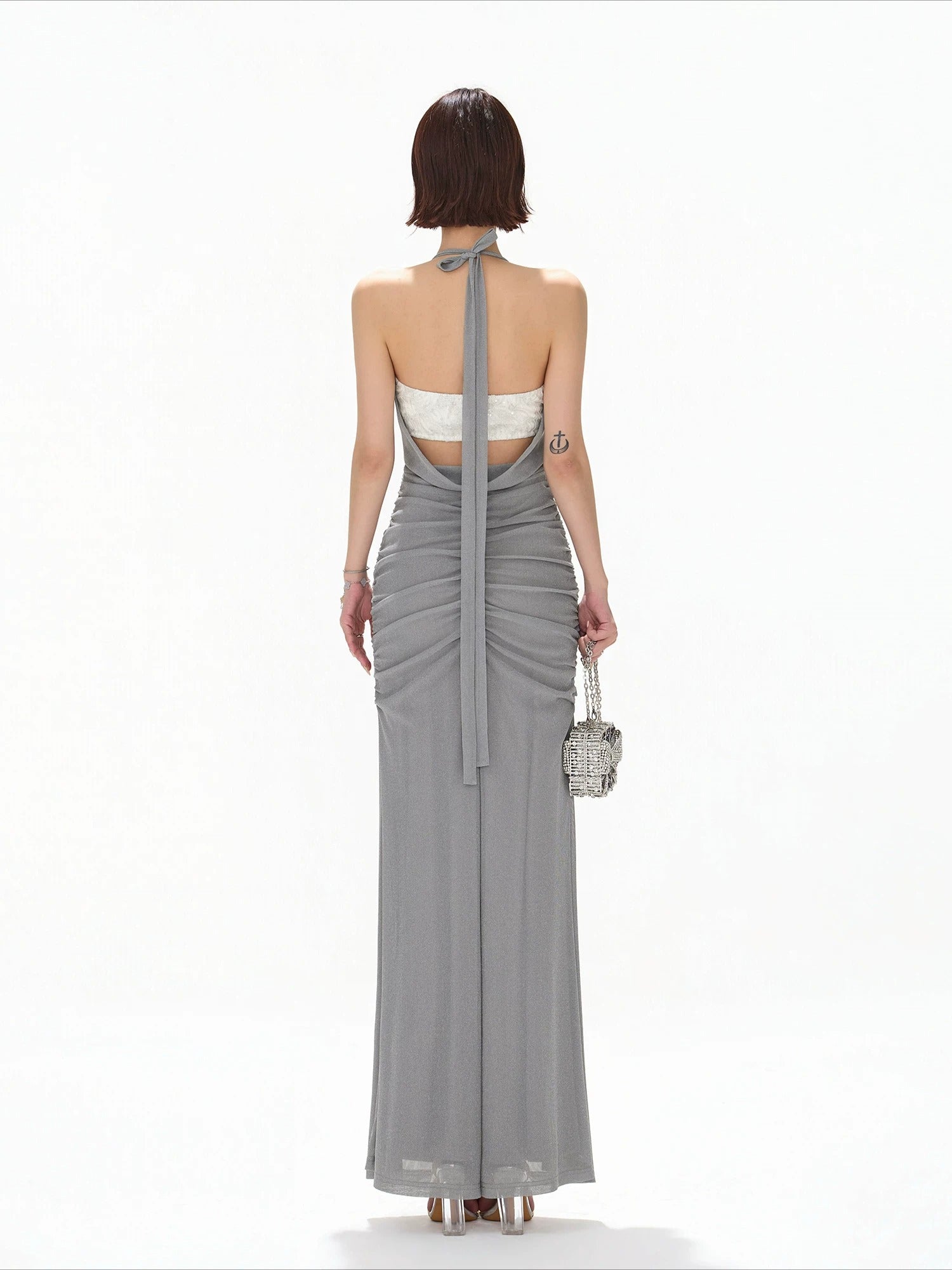 Halter Sequin Mesh Dress