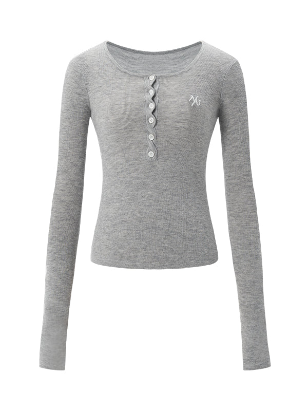 Ribbed Knit Logo Crewneck Top