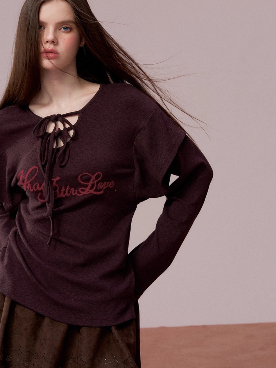 Purple Embroidered 2-in-1 Long Sleeve T-shirt