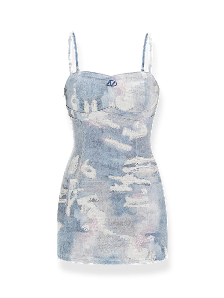 Print Spaghetti Strap Fitted Bodycon Dress