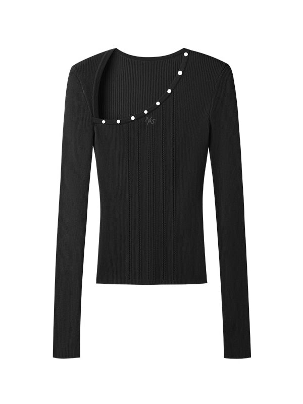 Polar Wool Blend Ribbed Knit V-neck