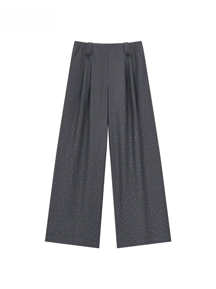 Gray & Khaki Rhinestone Wide-Leg Pants