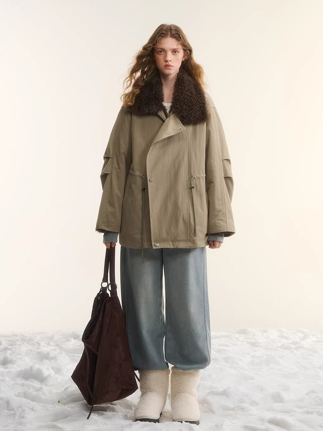 Fur Collar Drawstring Parka