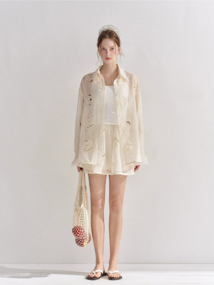 Floral Embroidered Shirt Set