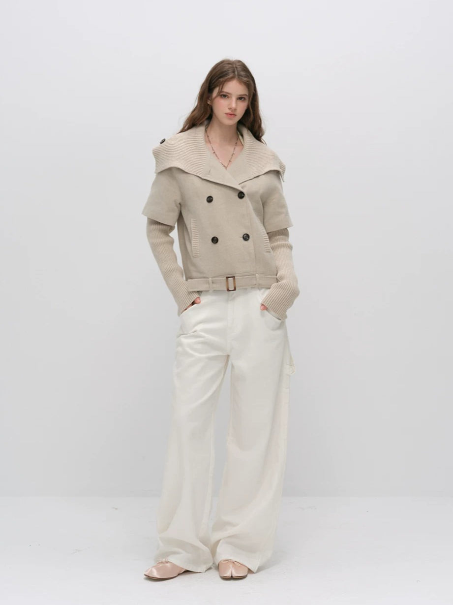 Faux-layered Cape Knit Jacket