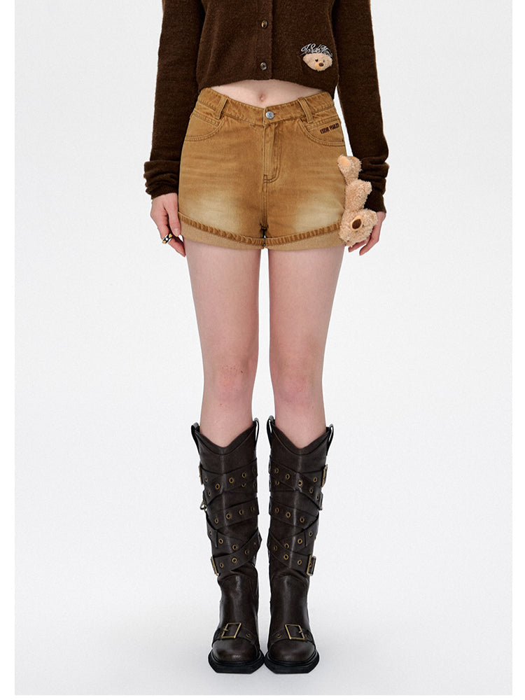 Cuffed A-Line Denim Shorts