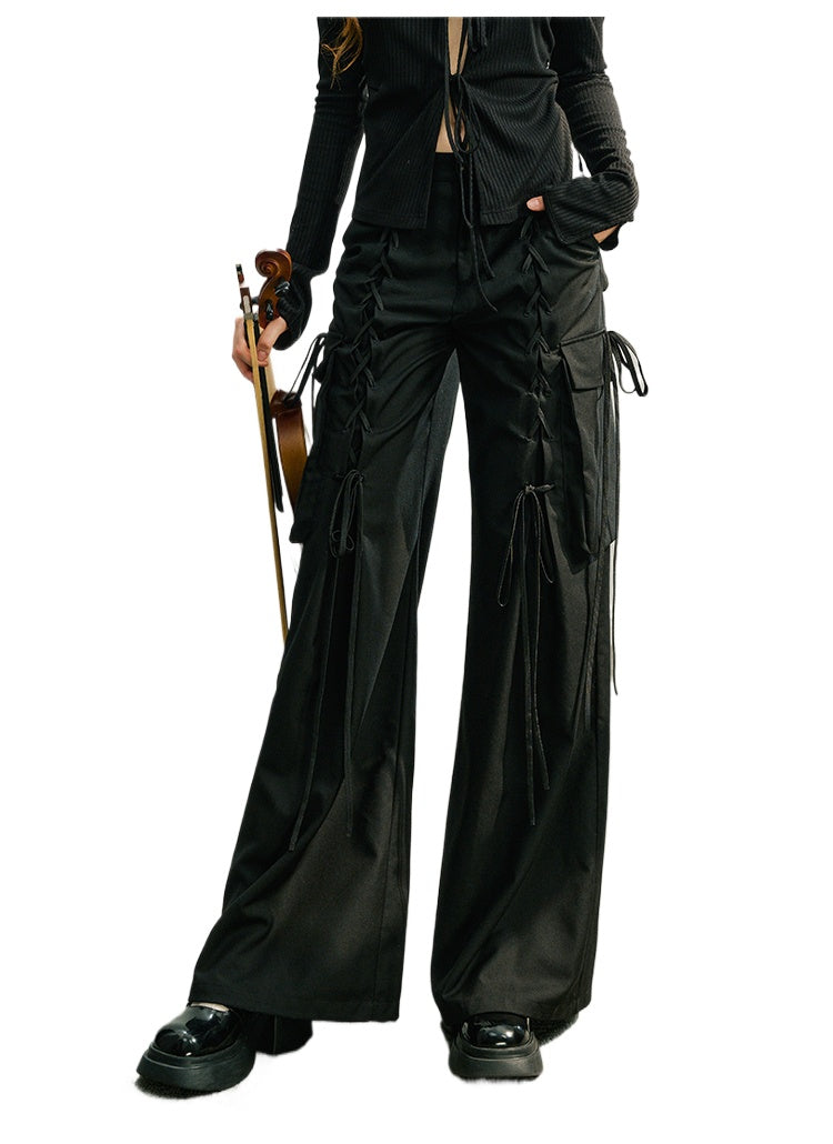 Black & Ivory White Tie-Waist Wide-Leg Pants