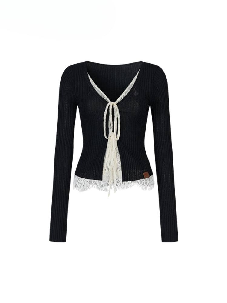 Breathable Knitted Sun Protection Lace Spliced Cardigan