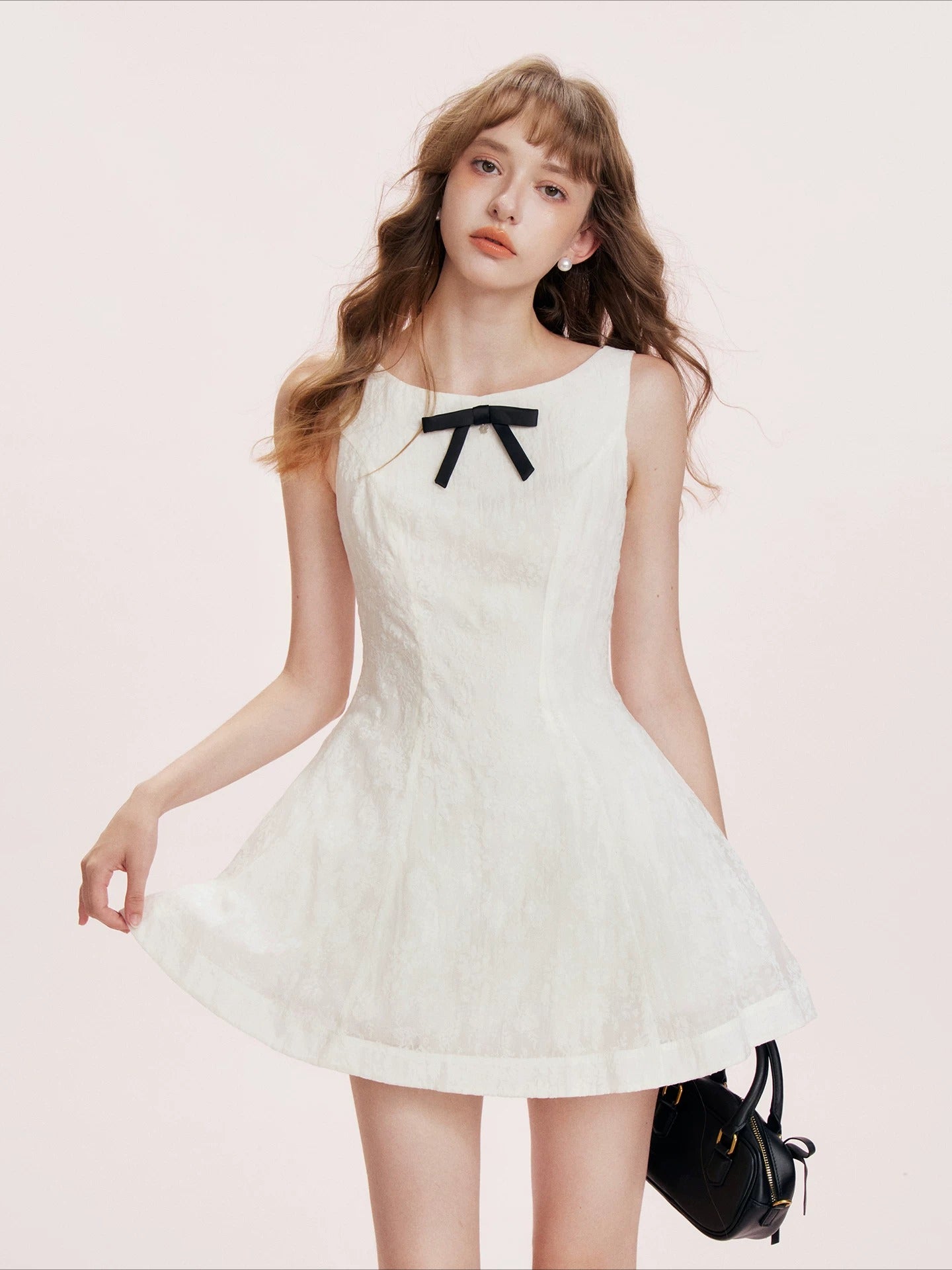 Flocked Bow A-Line Dress