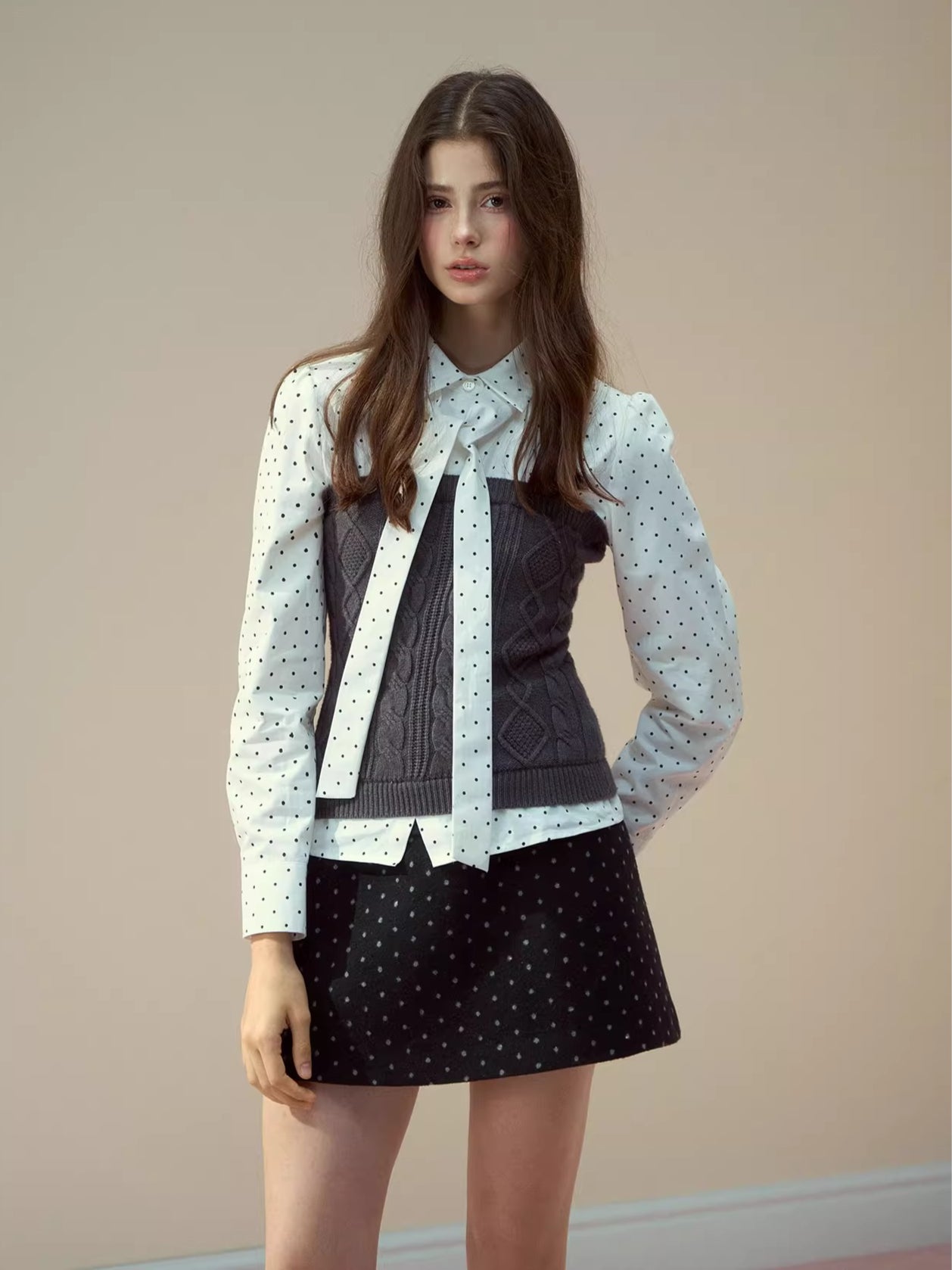 Polka-Dot Preppy Shirt & Skirt Set
