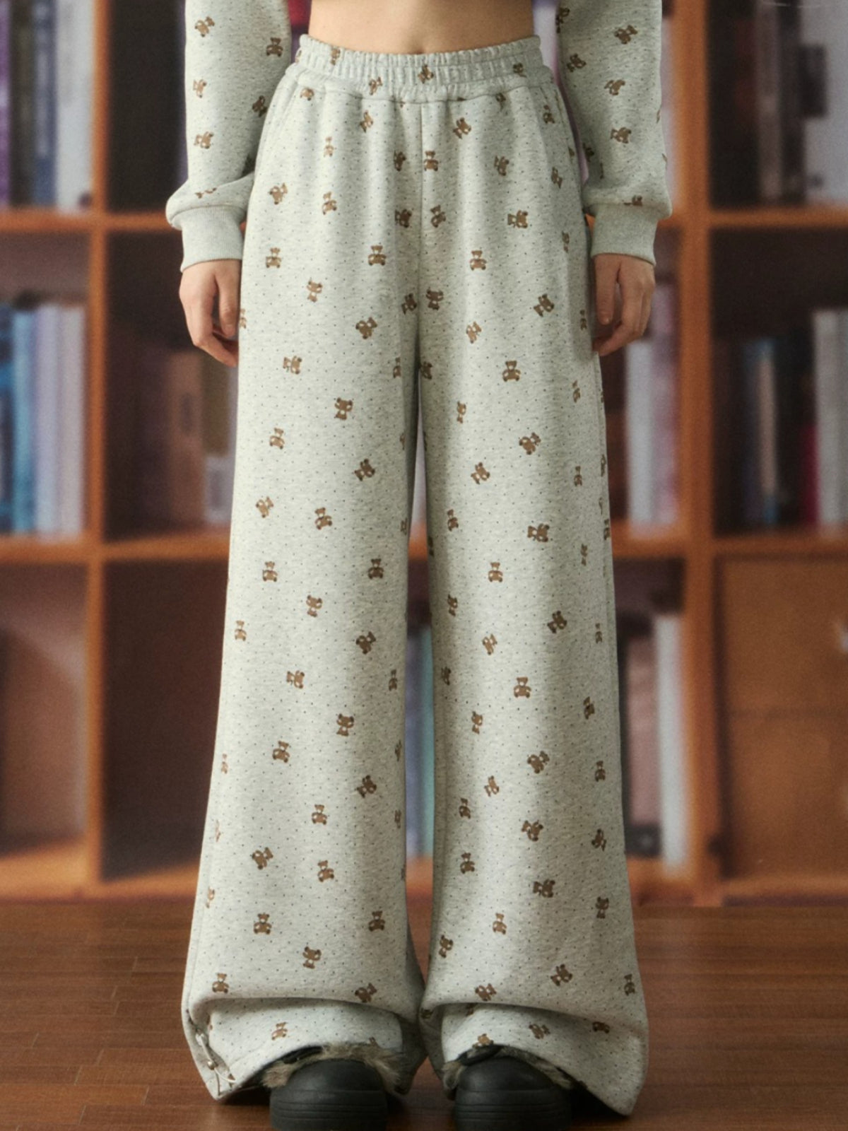 Bear Print Wide Leg Pants