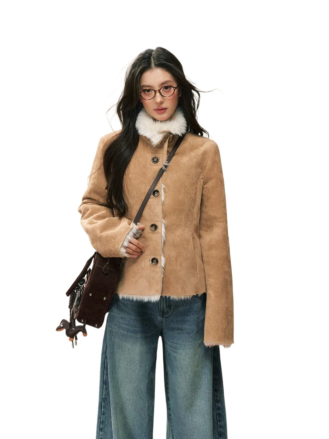Khaki Shearling Fur Coat
