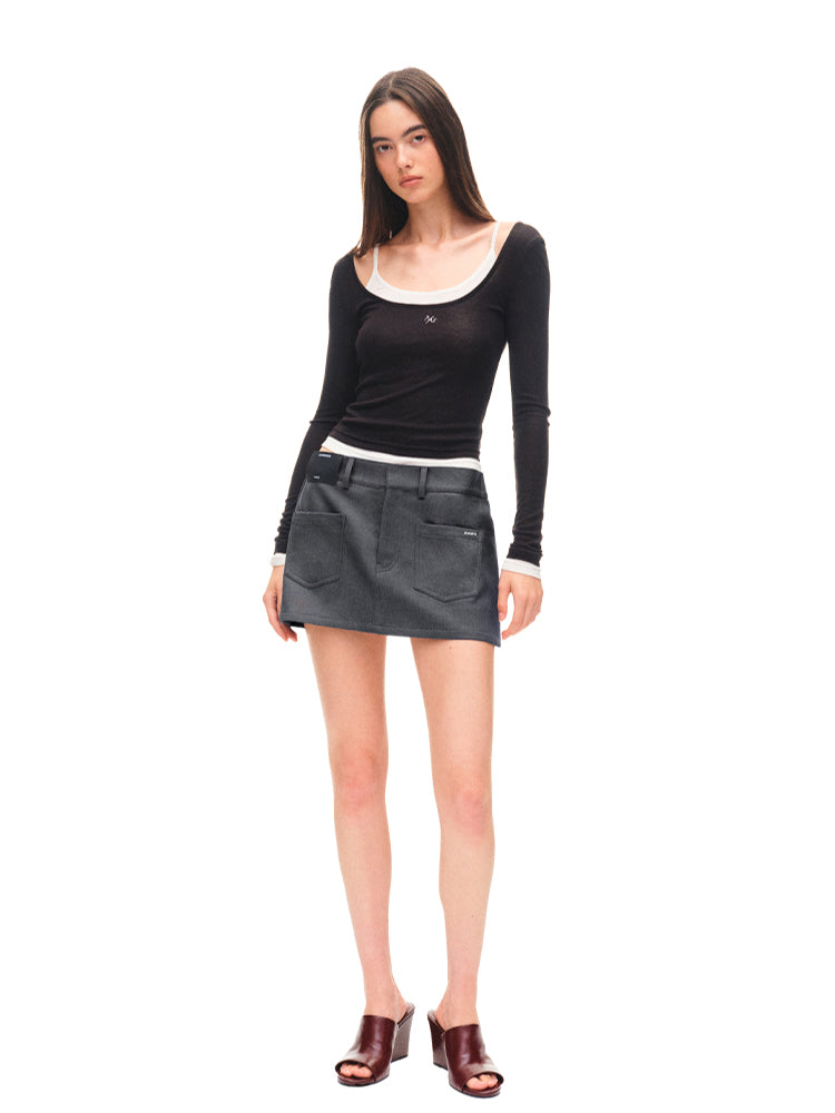 Wool Fold - structure Low-waist Pencil Skirt