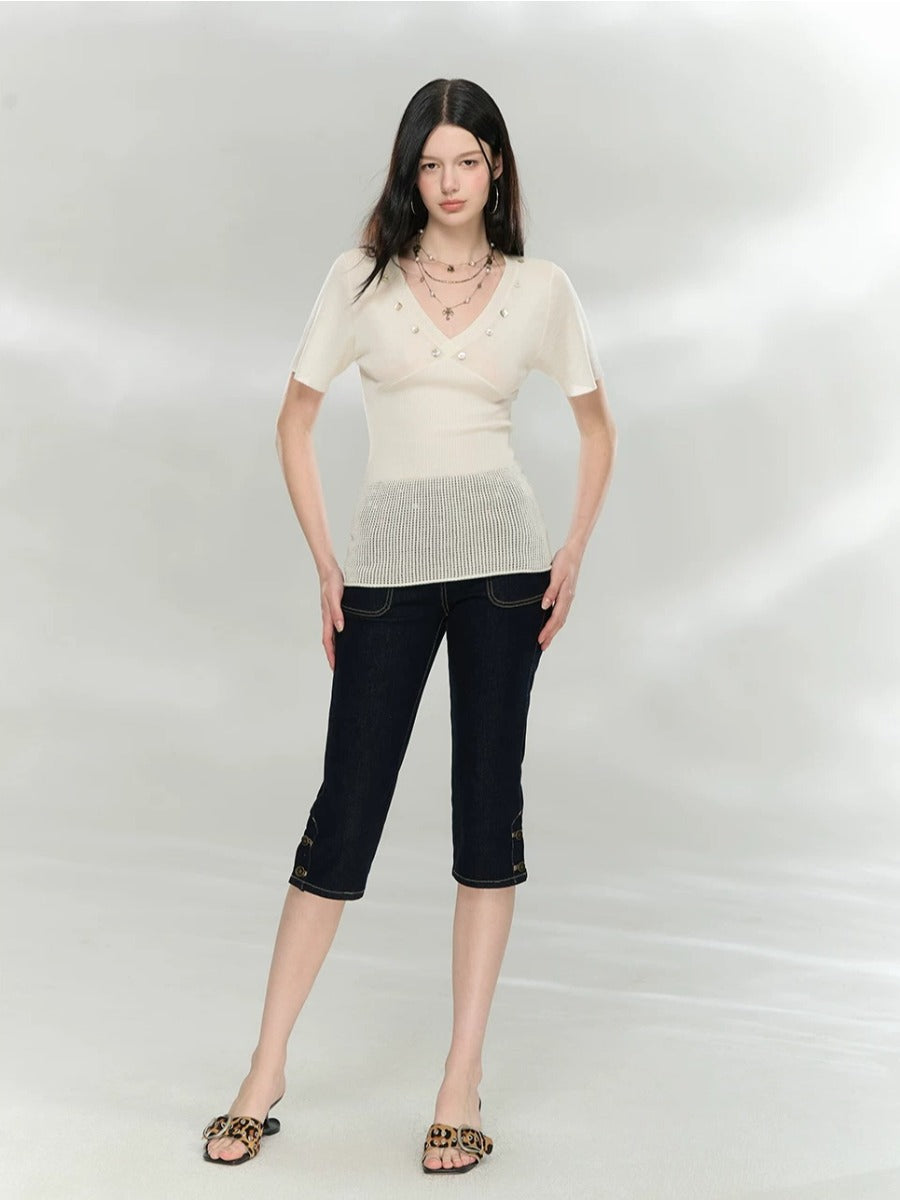 Cutout V-Neck Knit Top