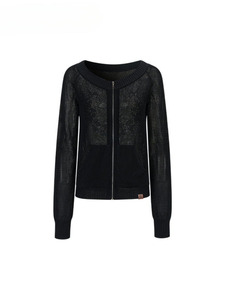 Knitted Floral Convertible Hollow-out Coat