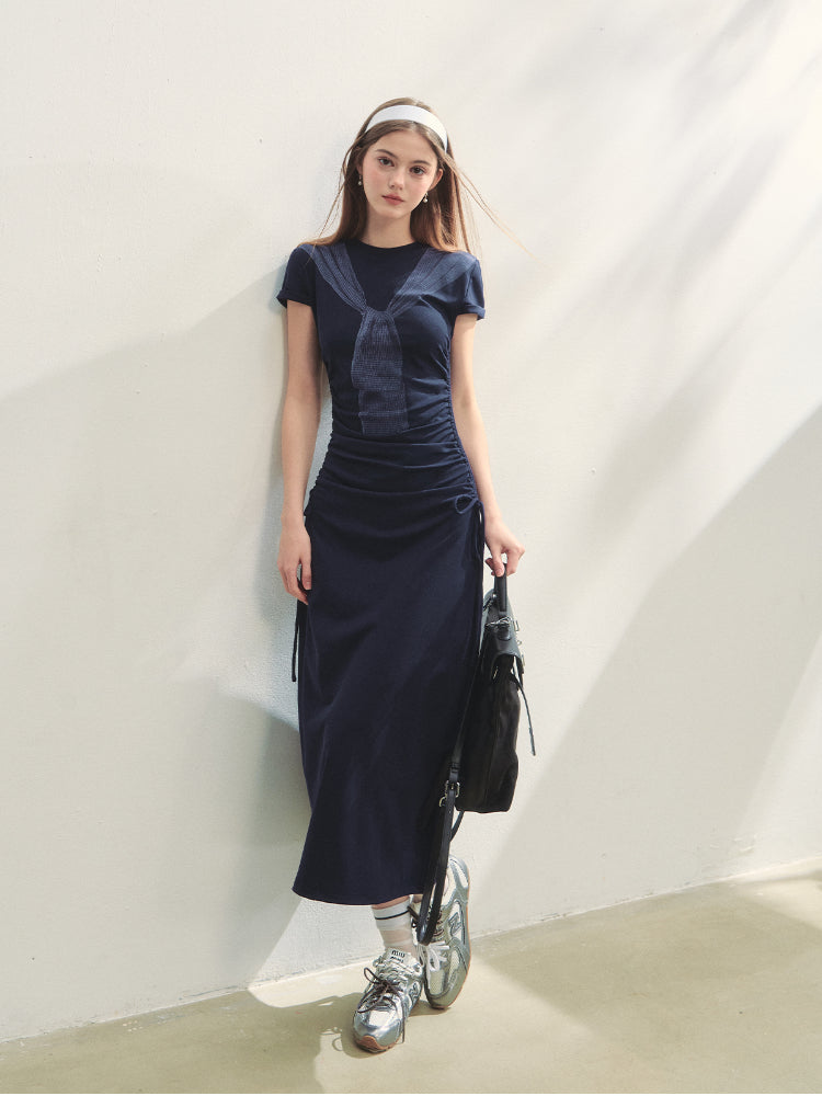 Printed Side Gathered Tie Dress