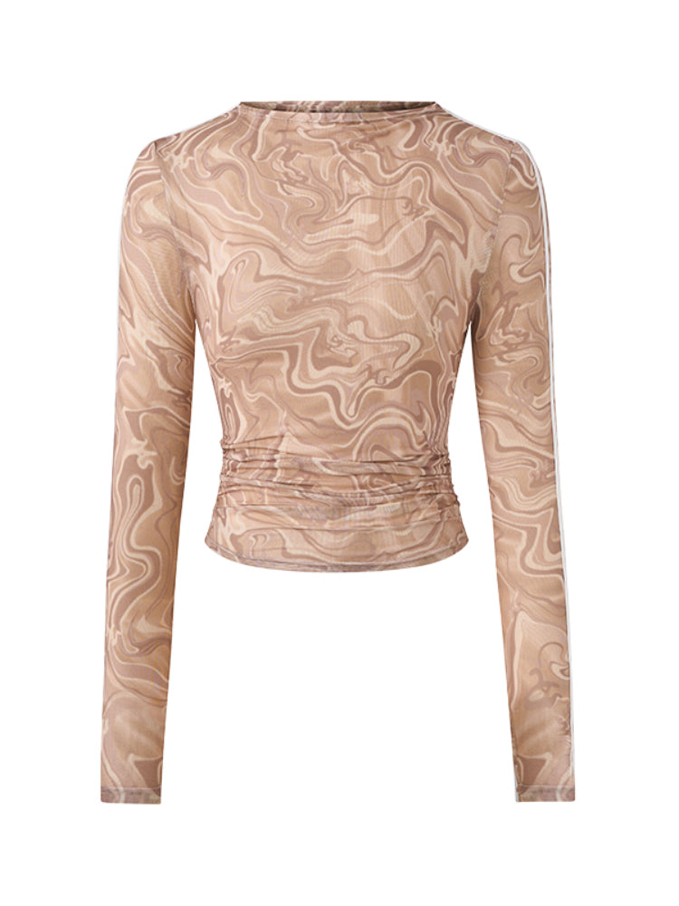 Printed Pleated Long Sleeve T-shirt