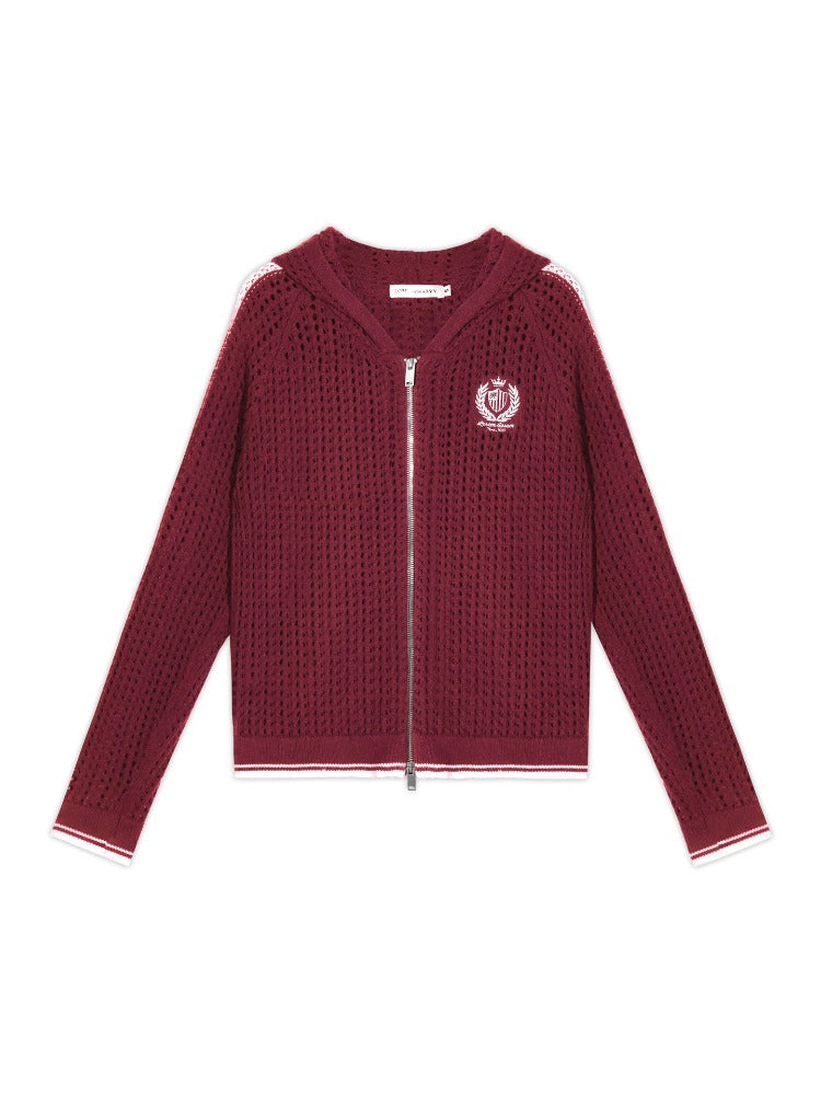 Blue & Red Embroidered Knit Hoodie