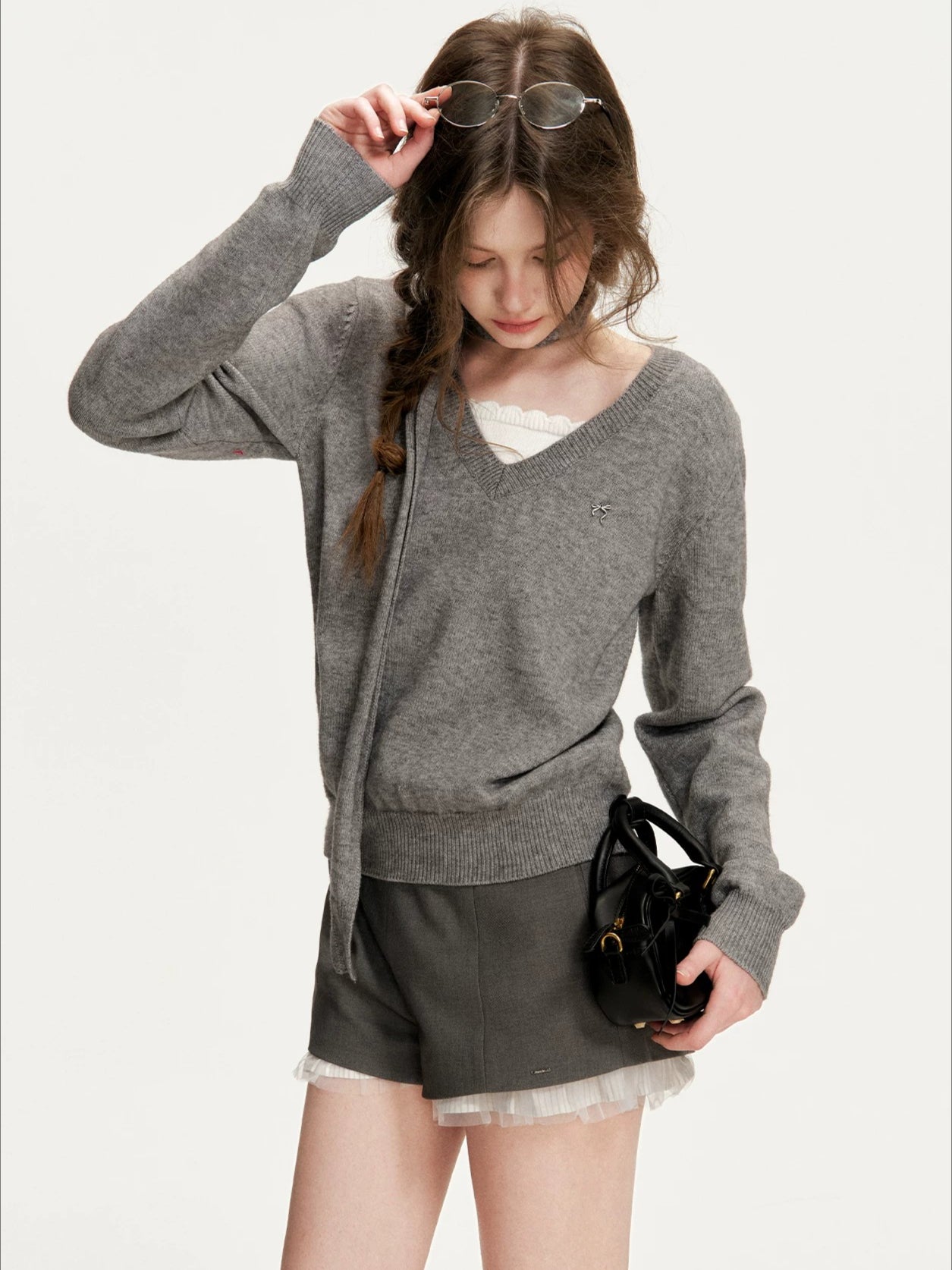 Gray Contrast Sweater & Scarf Set