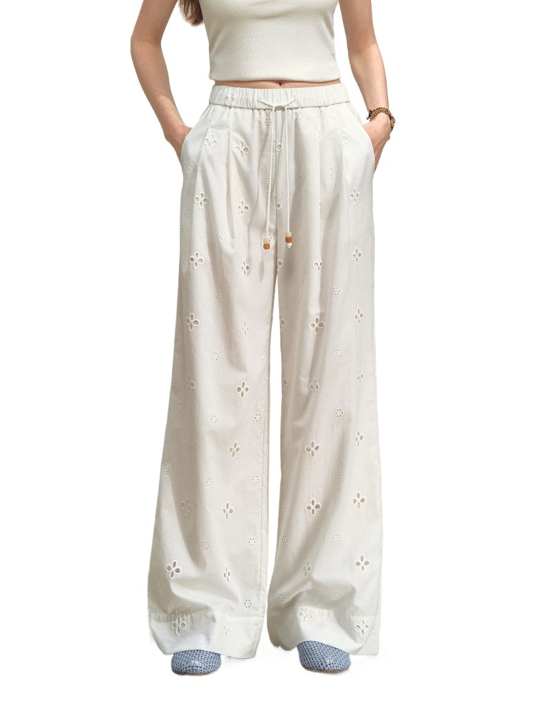 High-Waisted Drawstring Straight Wide-Leg Pants