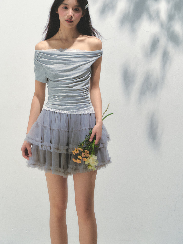 Fake Two-piece Off-the-Shoulder Short-sleeve T-shirt