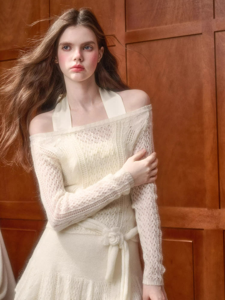 Mohair Wool Open-Knit Vest Set