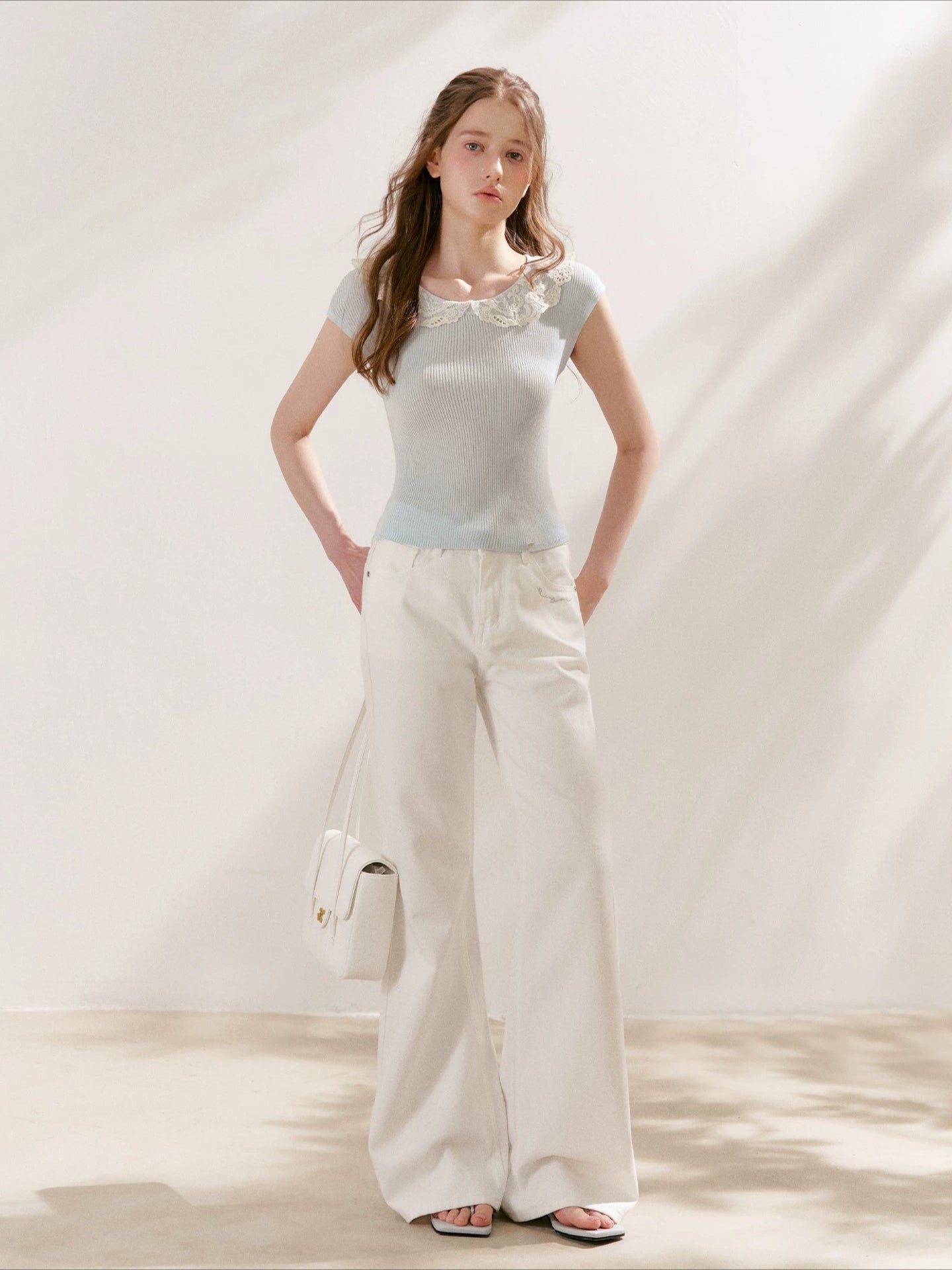 Lace-Collar Knit T-Shirt