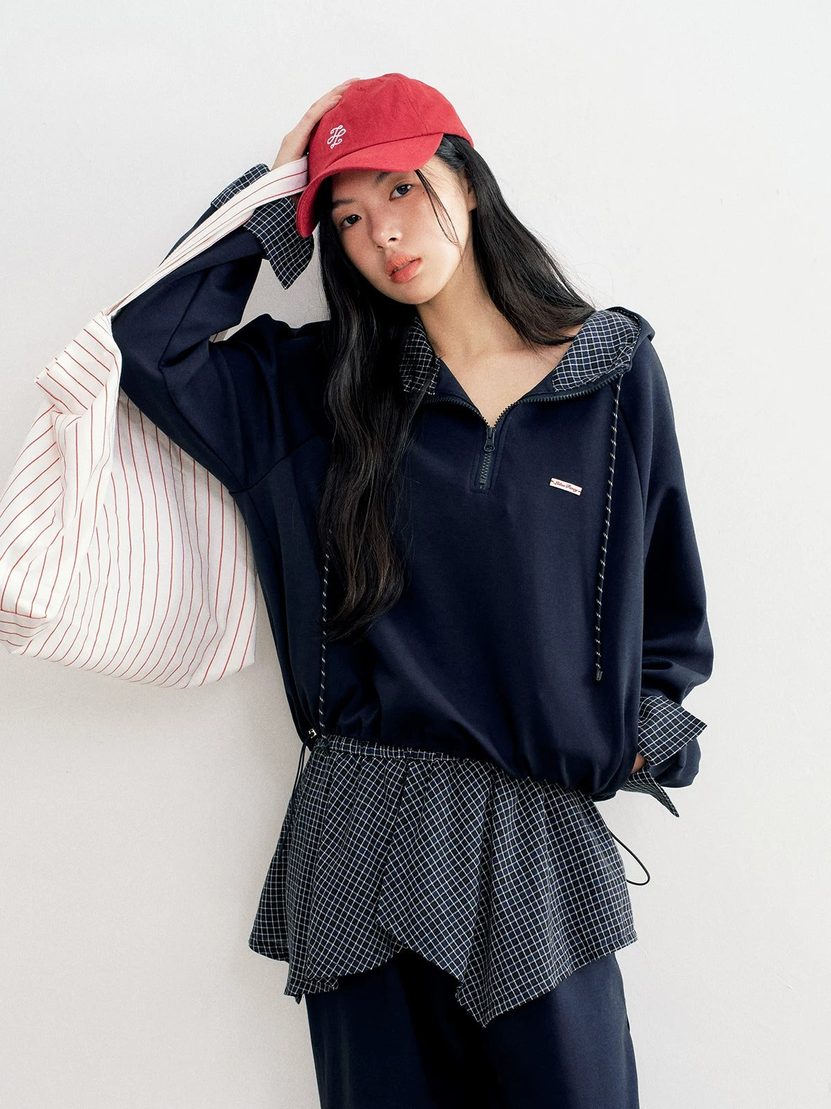 Plaid Half Zip Hoodie & Pants Set