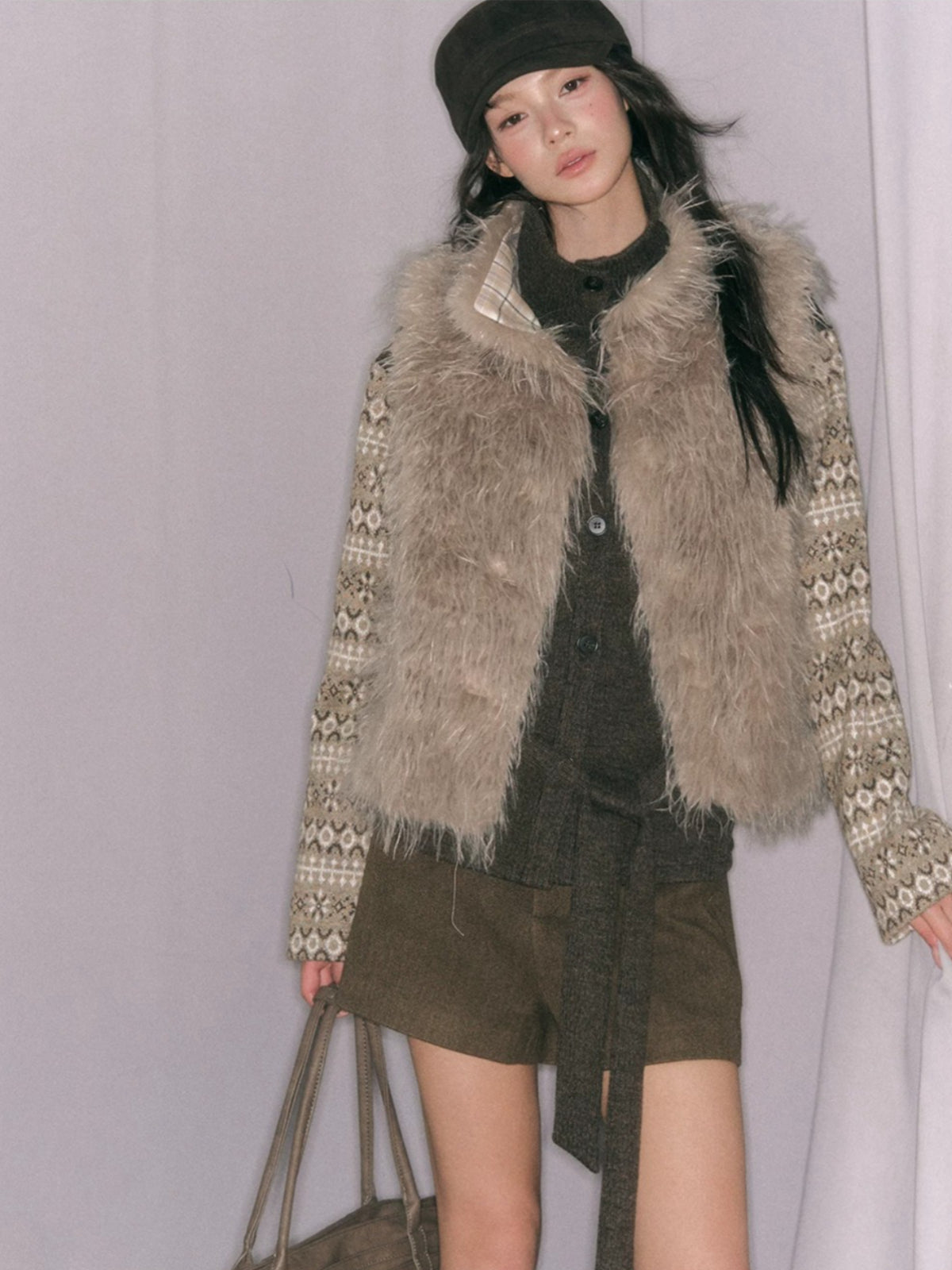 Fair Isle Panelled High-Neck Jacket