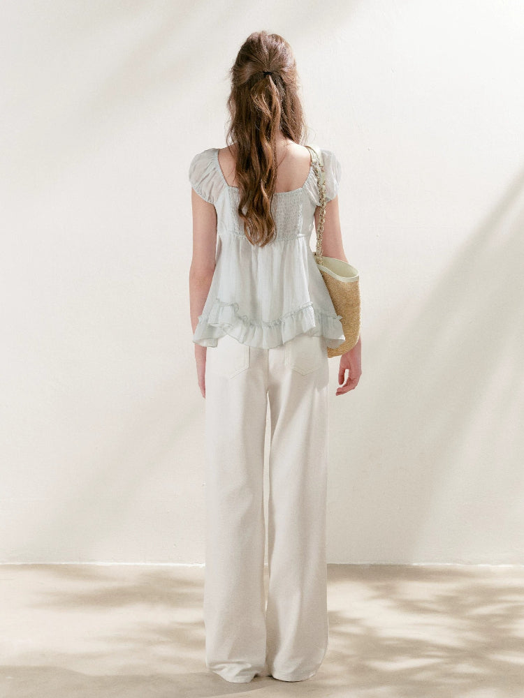 Pleated Lace Puff Tee