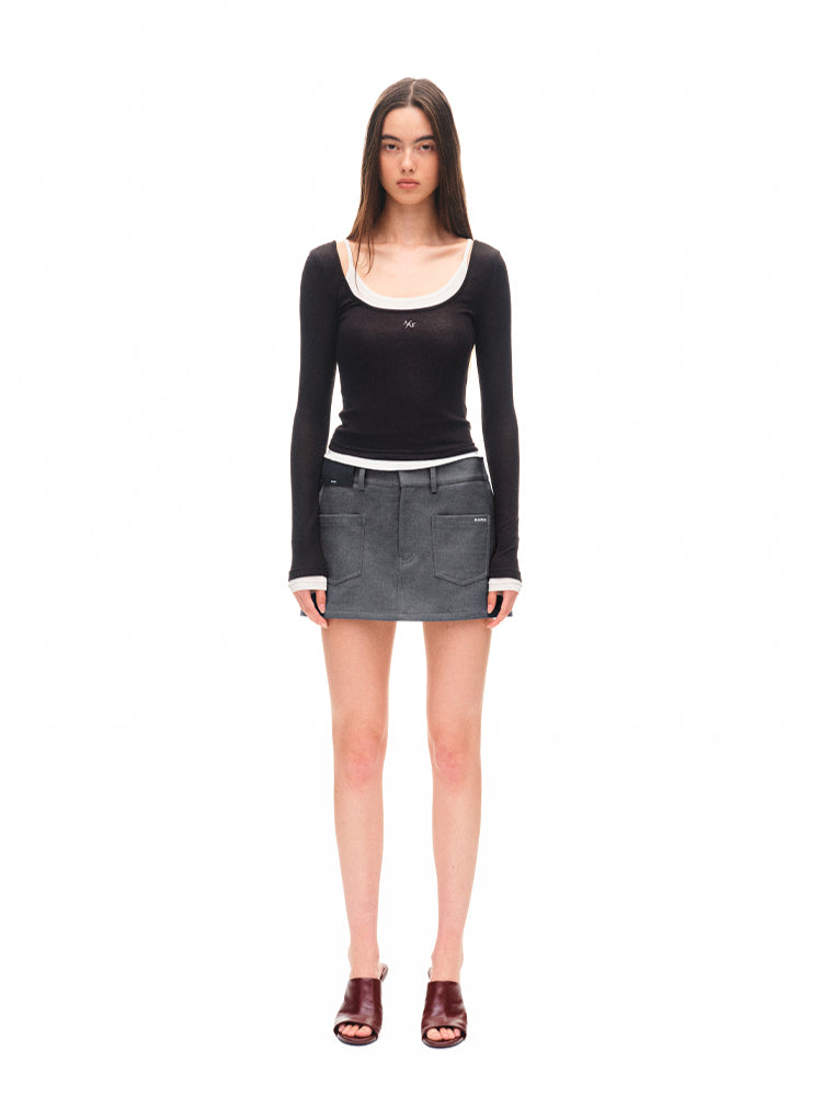 Color-block Two-piece Integrated Strap Layered T-shirt Top