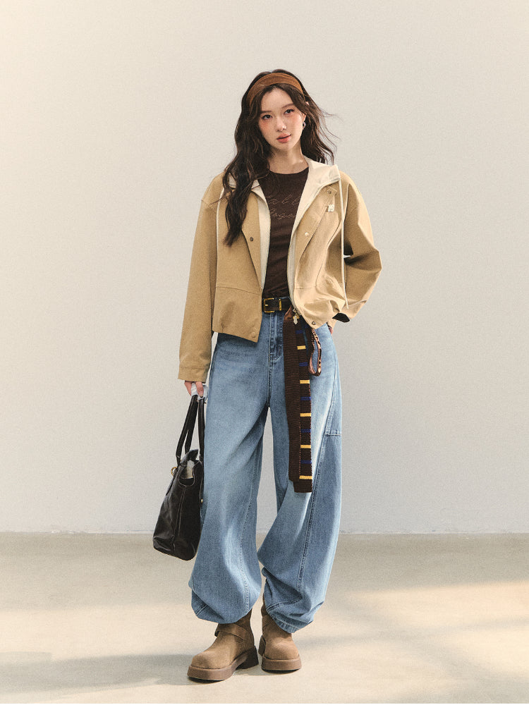 Two-piece Spliced Color-block Hooded Jacket