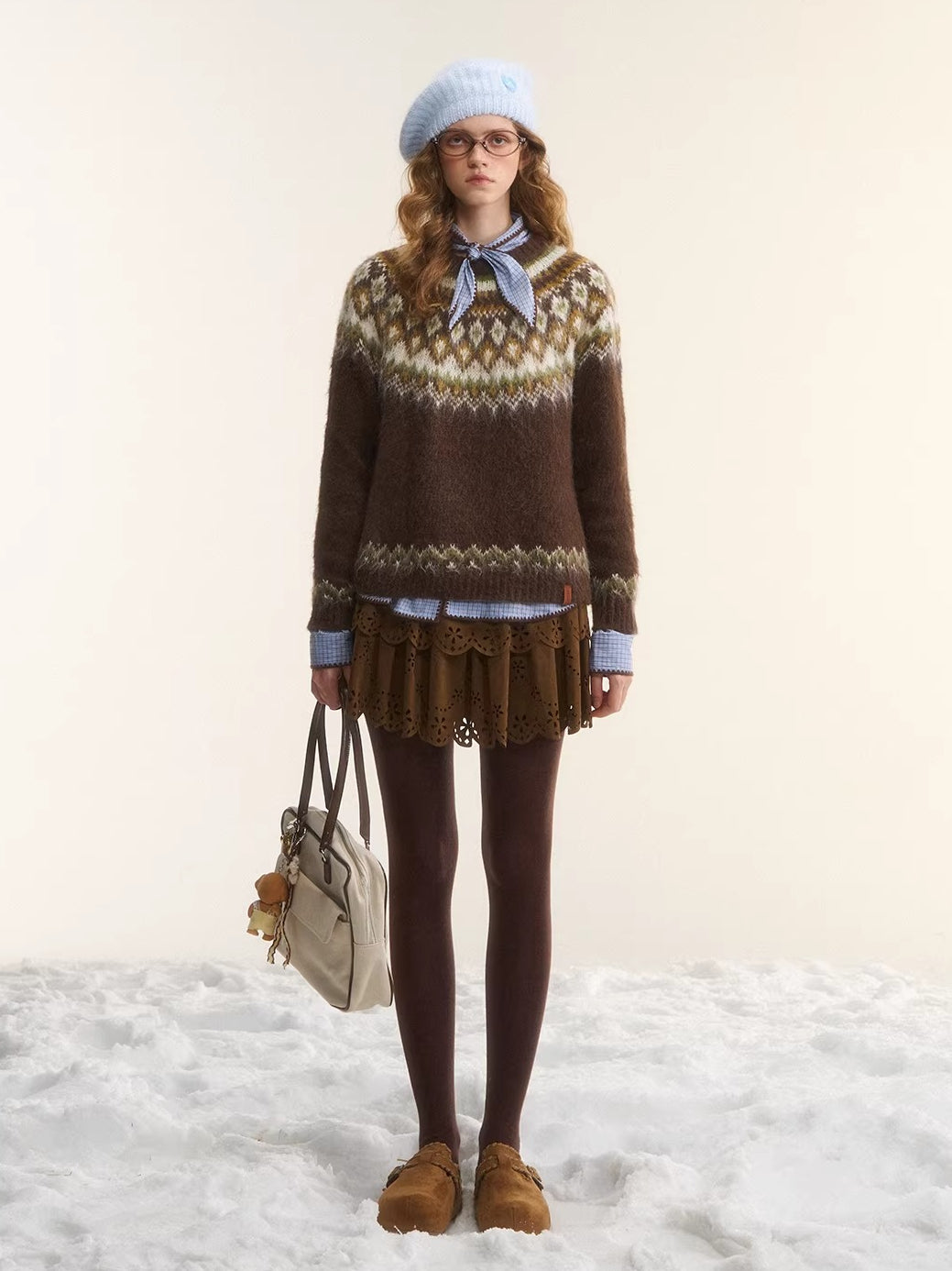 Fair Isle Jacquard Crewneck Knit Sweater