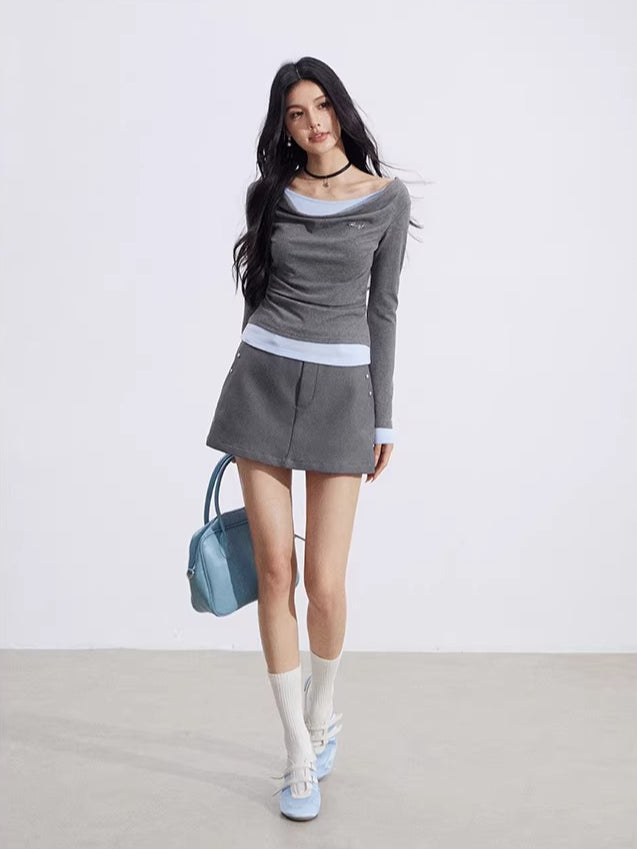 Yellow & Gray Layered Ruched Top