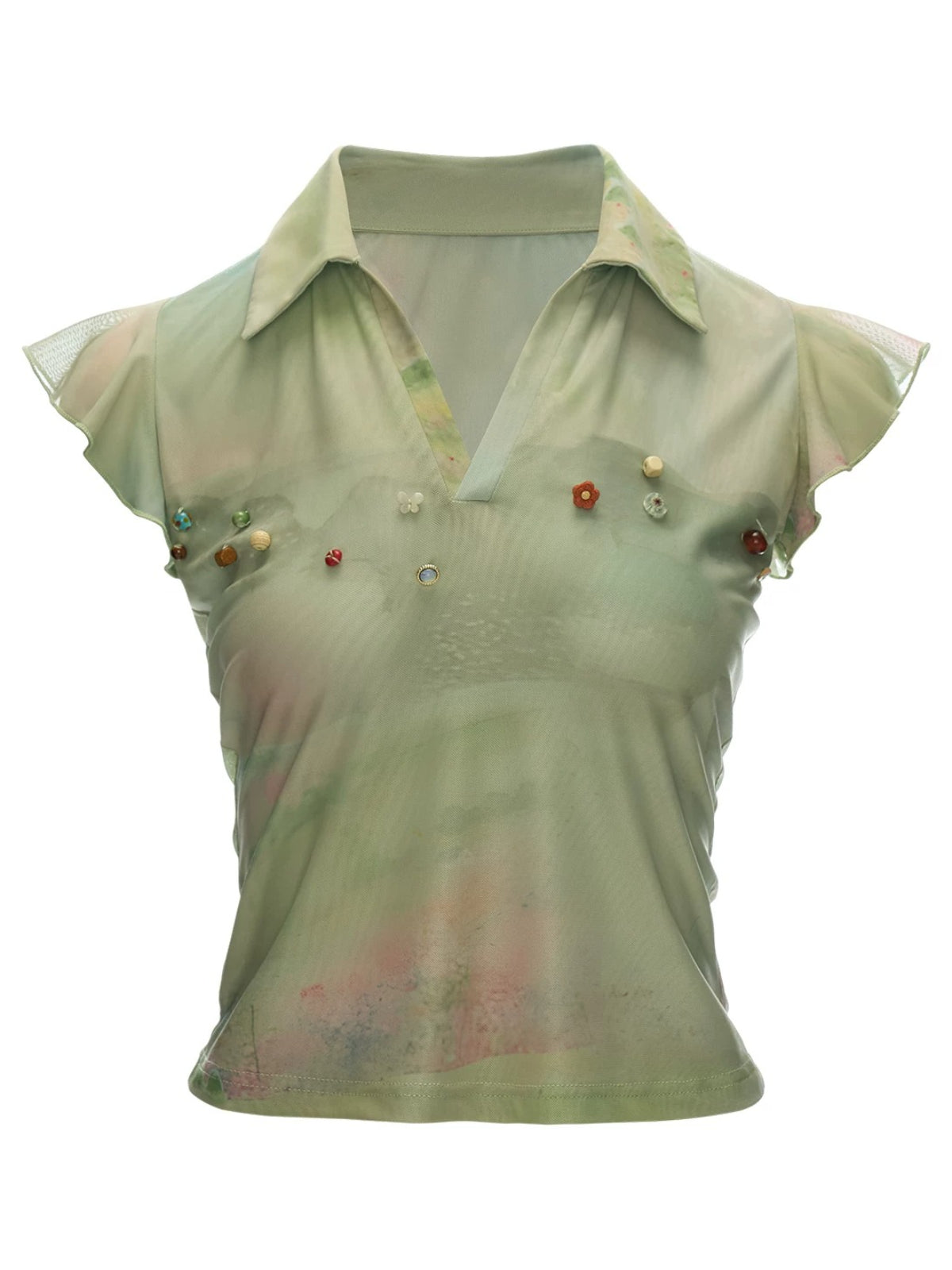 Vintage Beaded Polo Mesh Top