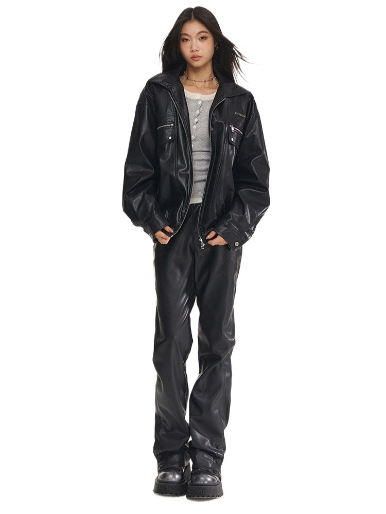 Black & White Vintage Silhouette Collar Moto Jacket