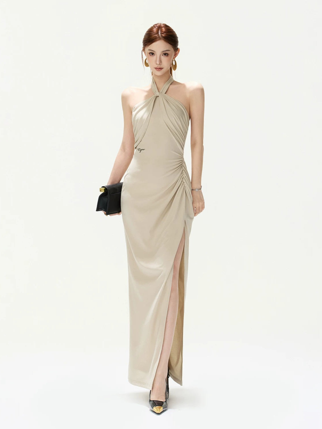 Twist Halter Slit Dress