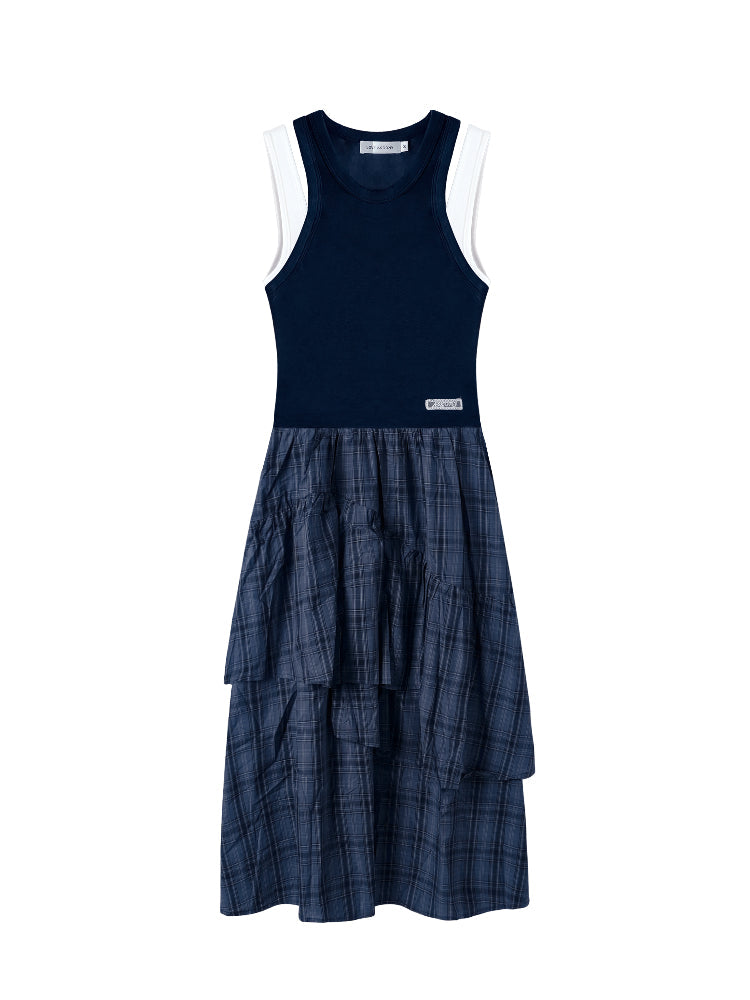 Plaid Asymmetric Sleeveless Vest Dress