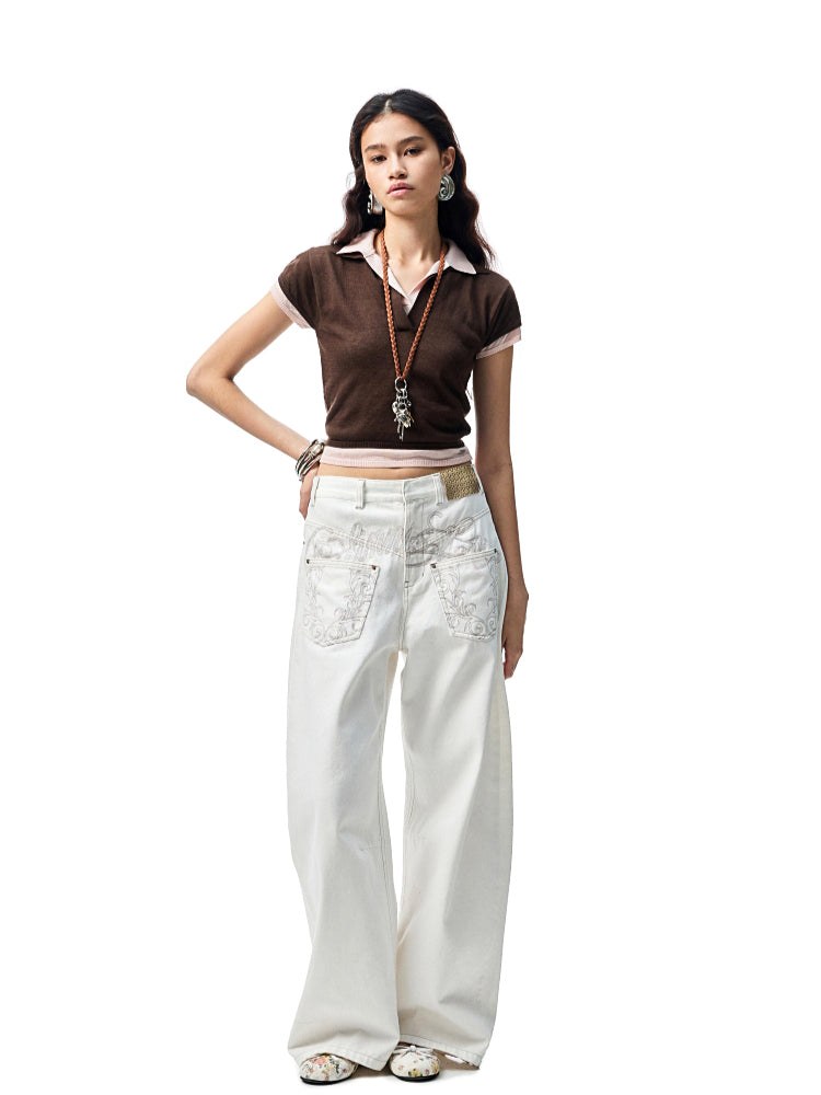 Color-Blocking Fake Two-piece Knit Polo Shirt