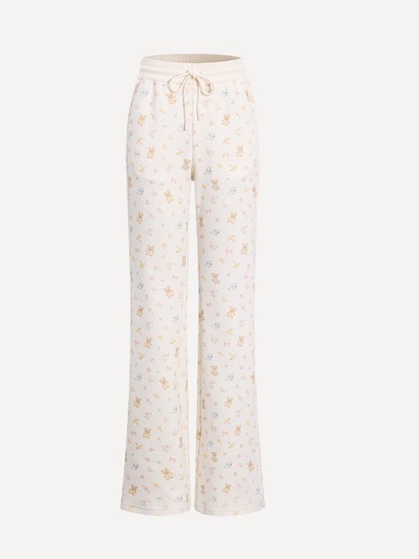 Floral Bear Bunny Off-Shoulder Sweatshirt & Pants Set