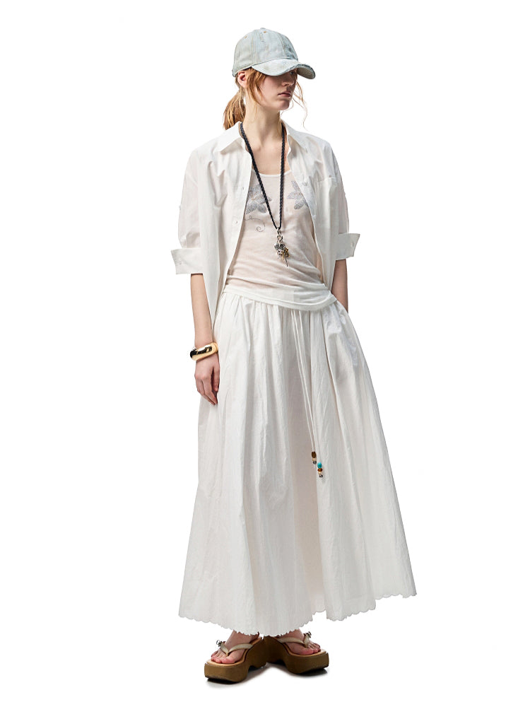 Striped Beaded A-line Skirt