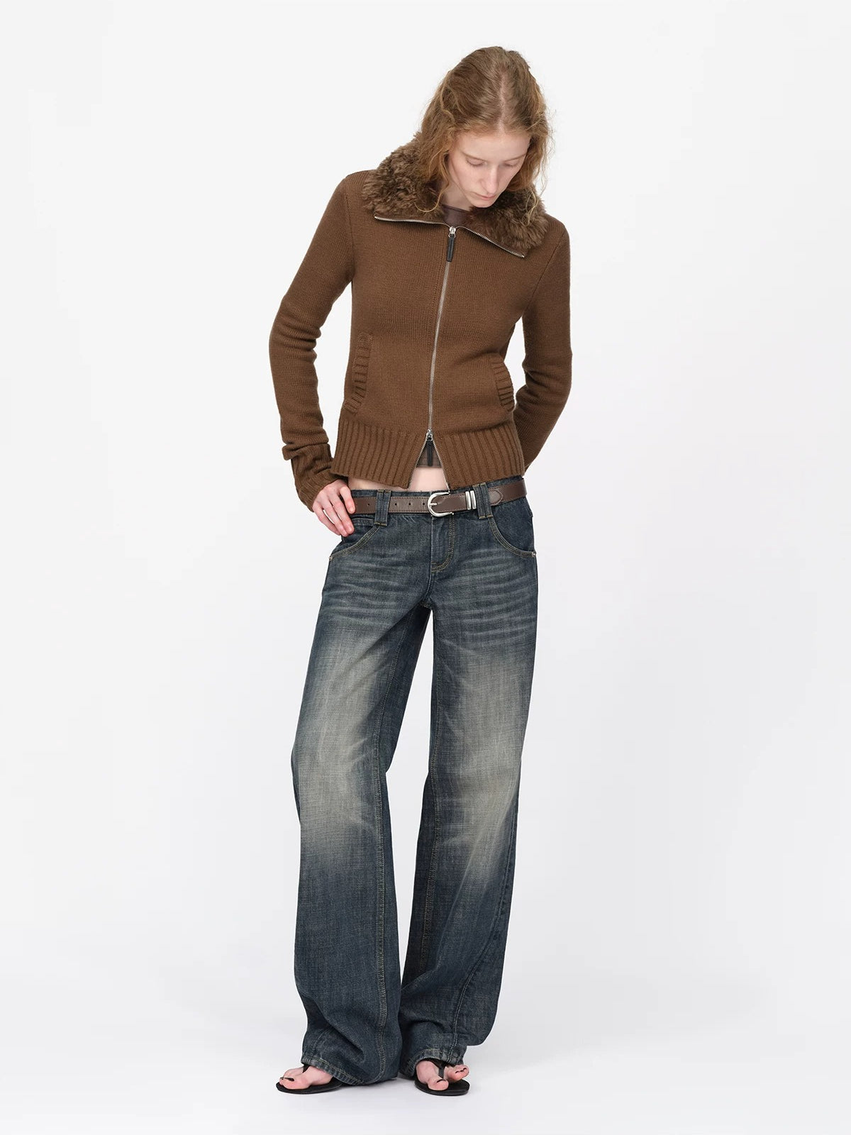 Vintage Wool Fur Collar Cardigan