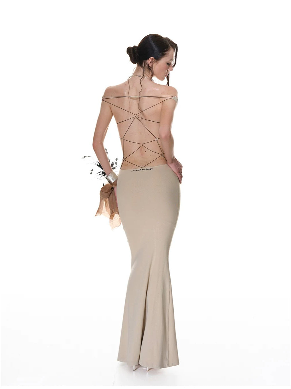 Khaki Lace-Up Halter Mermaid Dress