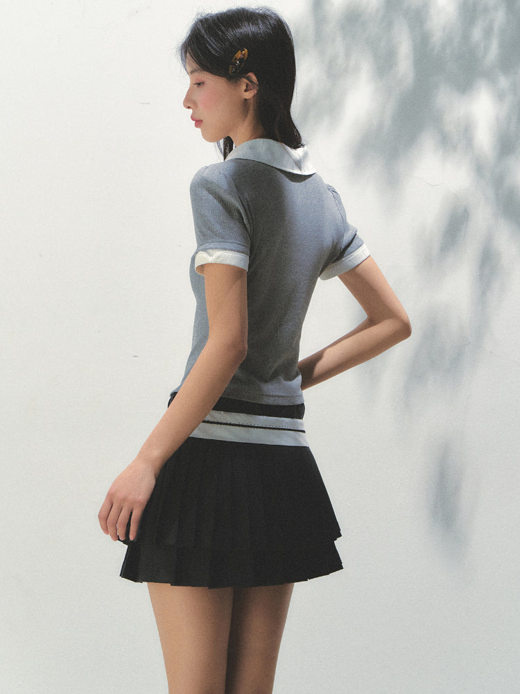 Collar Knitted Short-sleeve T-shirt