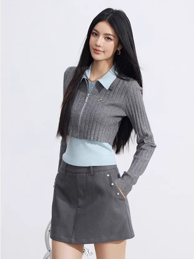 Contrast Polo Knit Set