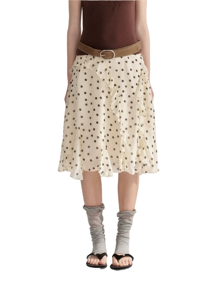 Polka Dot Ruffle Midi Skirt