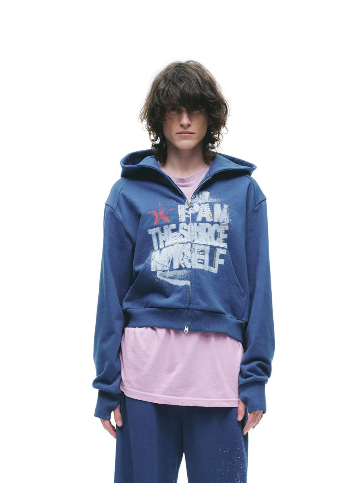 Distressed Print Hoodie Pants Set