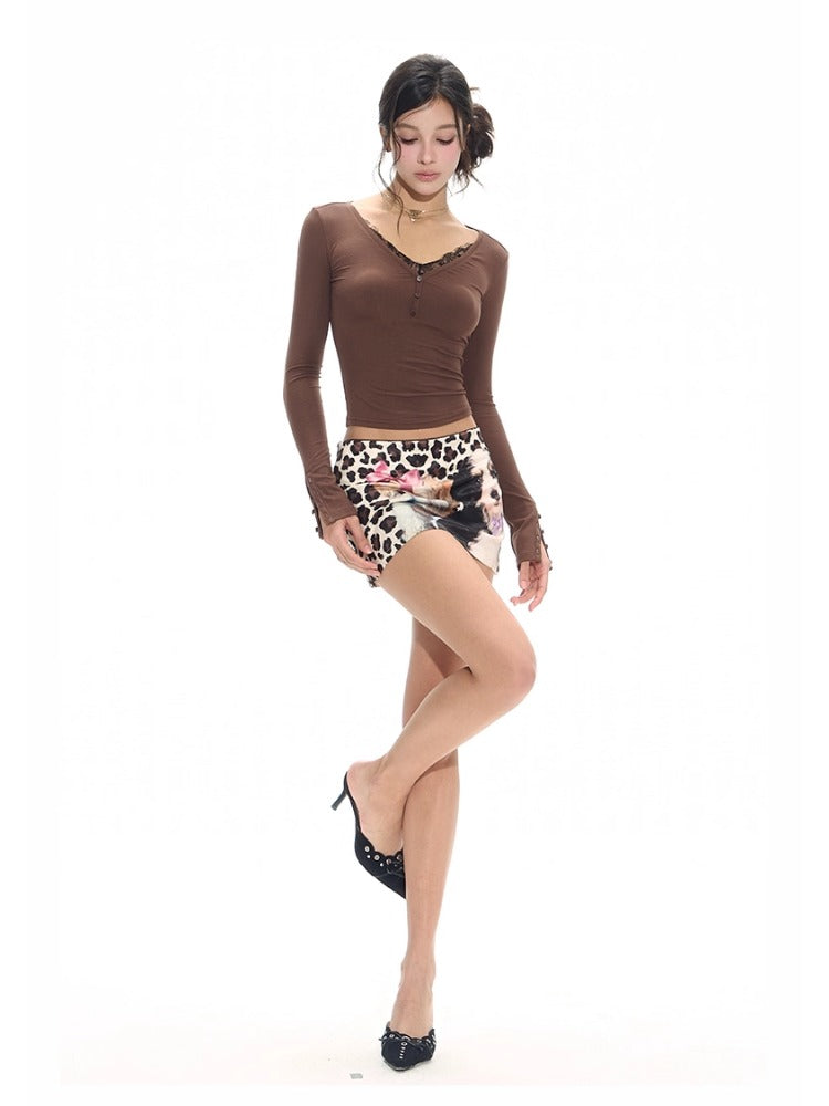 Lace Panel Slim Knit 2-in-1T-shirt